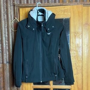 Hollister Black Ski Jacket with White lined Hood, Size S